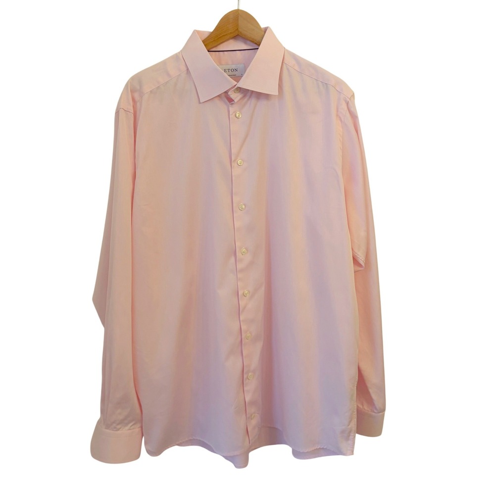 Eton Dress Shirt Mens 18 Contemporary Fit Cotton Twill Button Up Work Light Pink